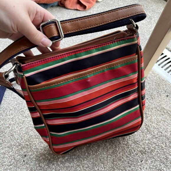 Beuno Striped Crossbody Bag Purse Women’s Bright Red Brown - Picture 6 of 7